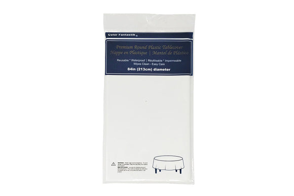White Round Plastic Tablecover 84